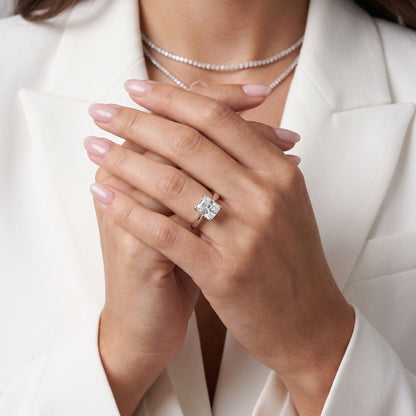 Lucia Solitaire Six-Prong Radiant Diamond Engagement Ring in Silver - model.jpg