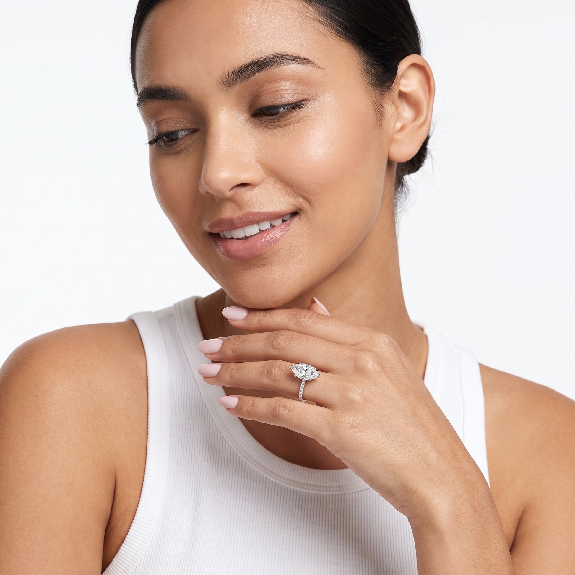 Naia Hidden Halo Marquise Diamond Ring in Platinum - model.jpg