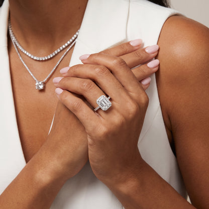 Willa Halo Micropavé Emerald Diamond Engagement Ring in Silver - model.jpg