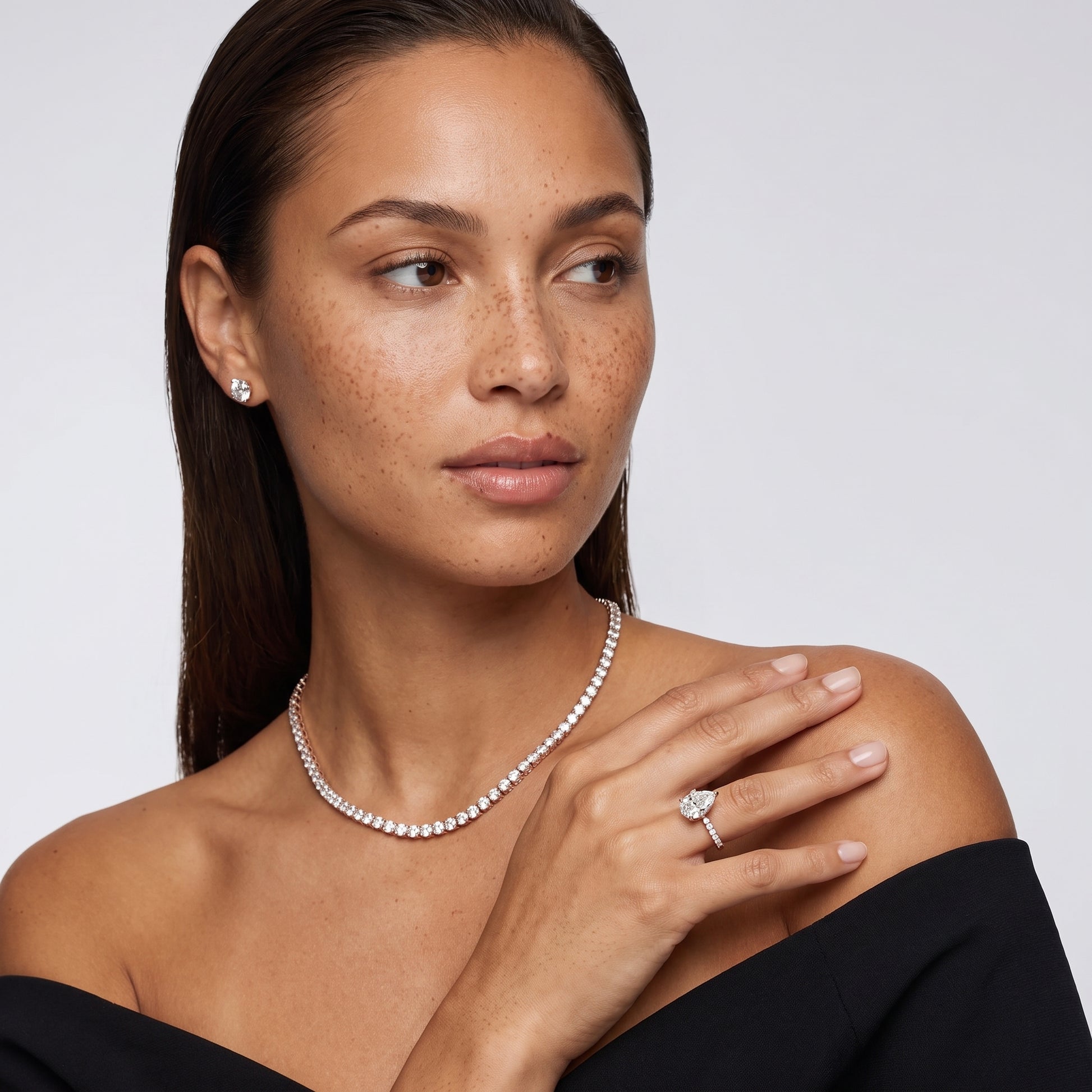 Maya Hidden Halo Pavé Pear Diamond Engagement Ring in Rose Gold - model.jpg