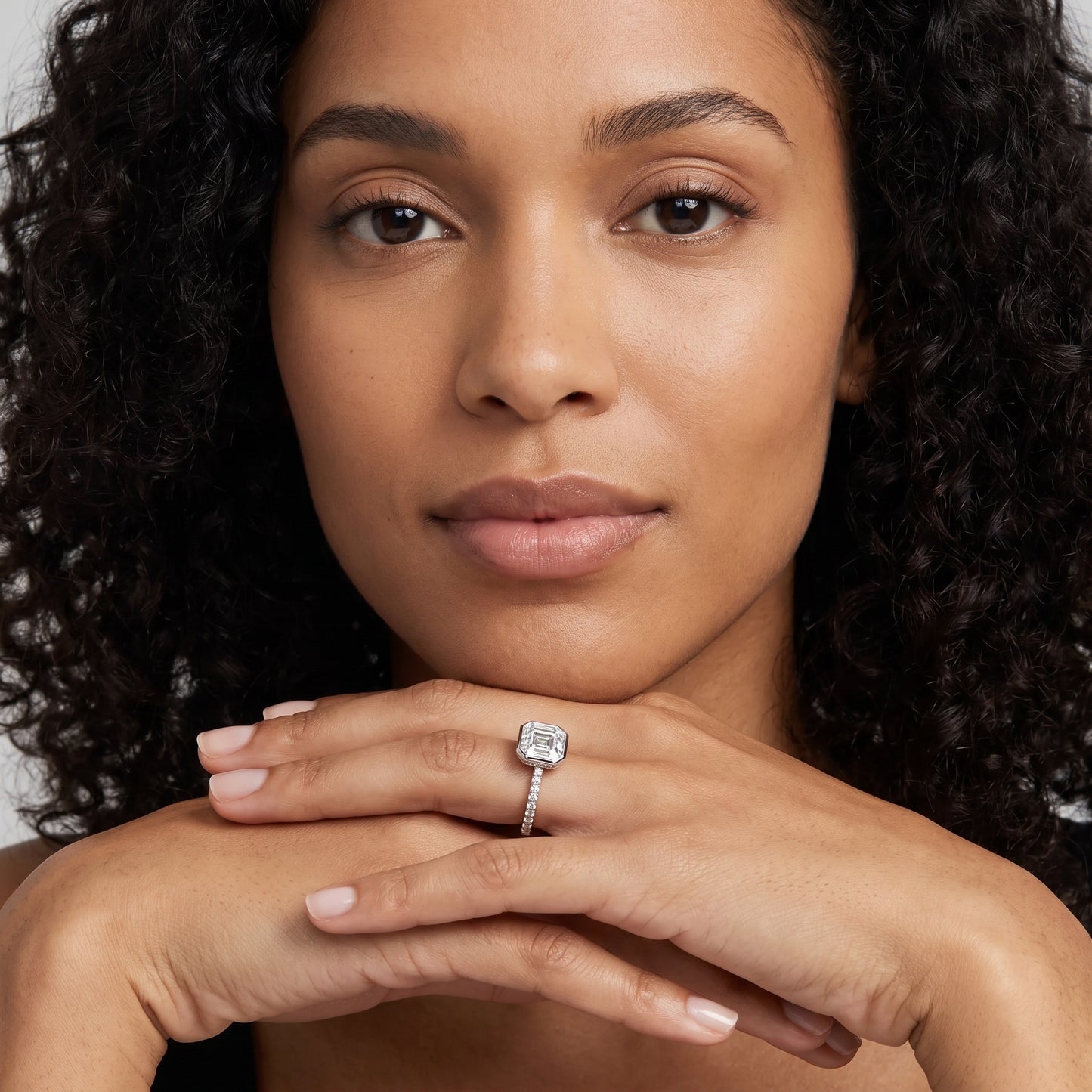 Cora Bezel Pavé Asscher Diamond Ring in White Gold - model.jpg