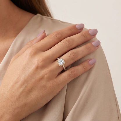 Sophie Halo Pavé Princess Diamond Ring in Yellow Gold - model.jpg