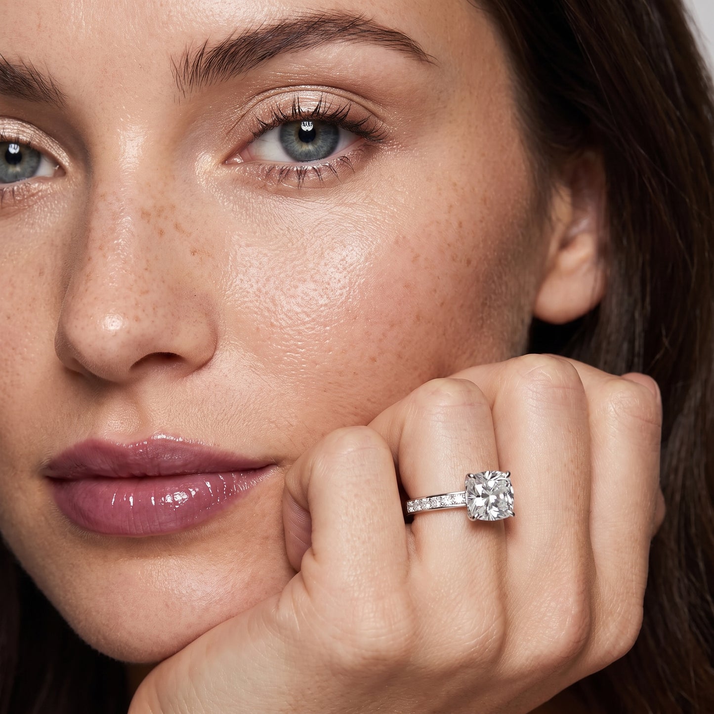 Brielle Channel Set Solitaire Cushion Diamond Ring in White Gold - model.jpg