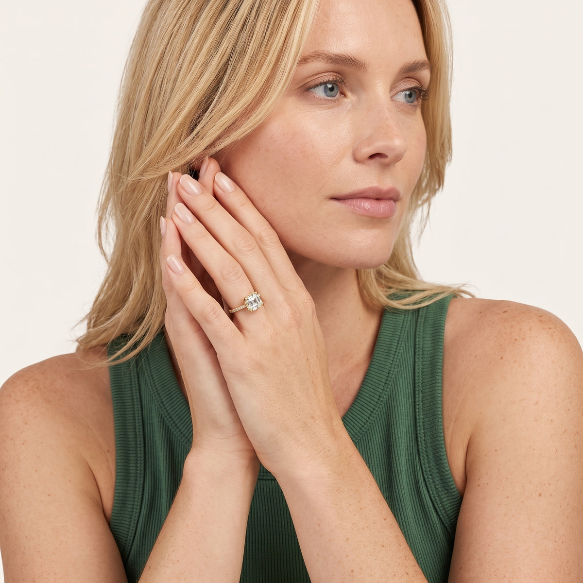 Orla Hidden Halo Pavé Asscher Diamond Engagement Ring in Yellow Gold - model.jpg