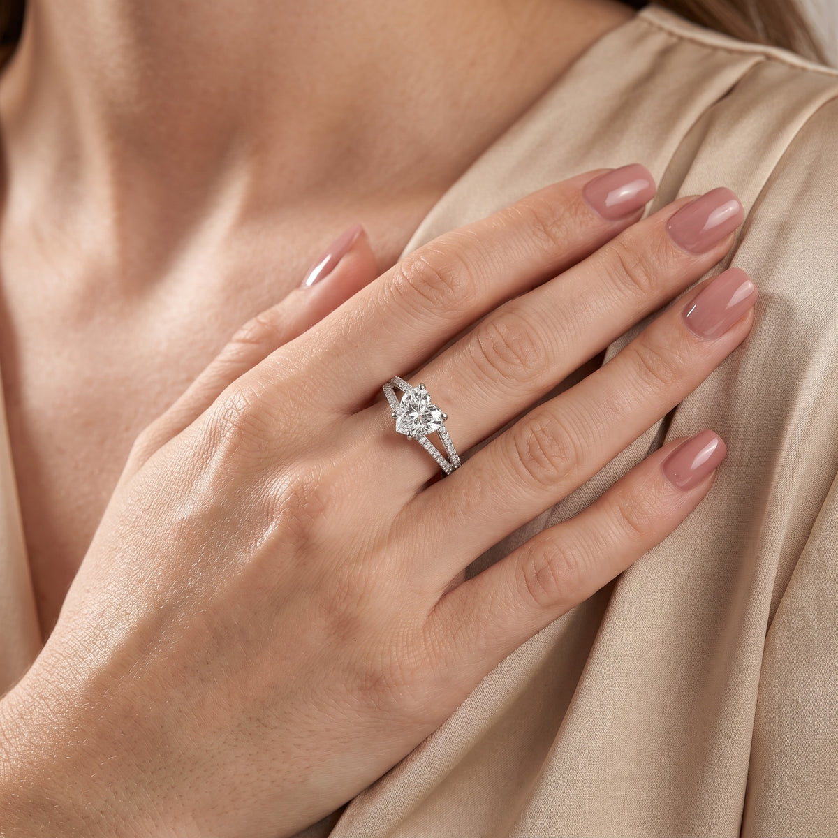 Eternal Embrace Solitaire Heart Diamond Engagement Ring in White Gold - model.jpg