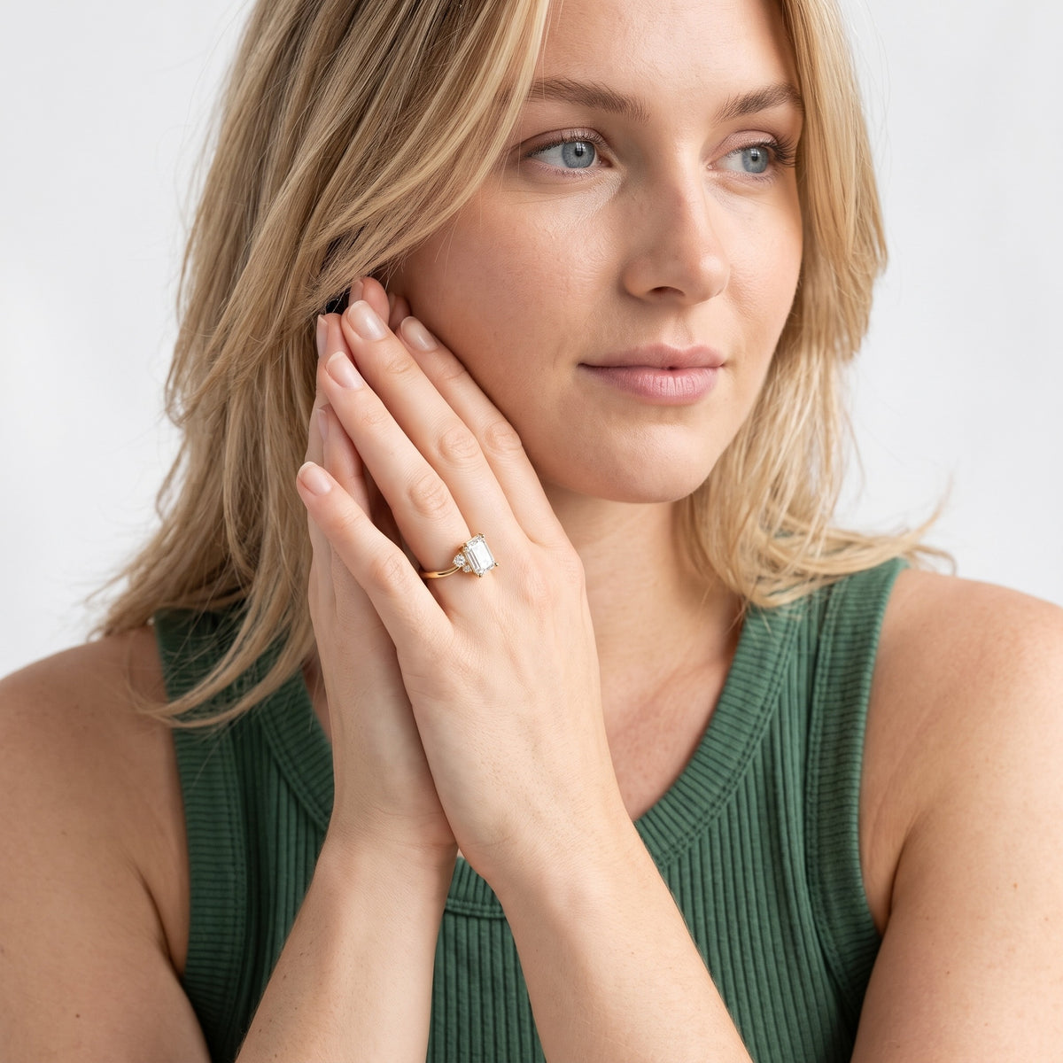 Yvette Bypass Emerald Diamond Engagement Ring in Silver - model.jpg