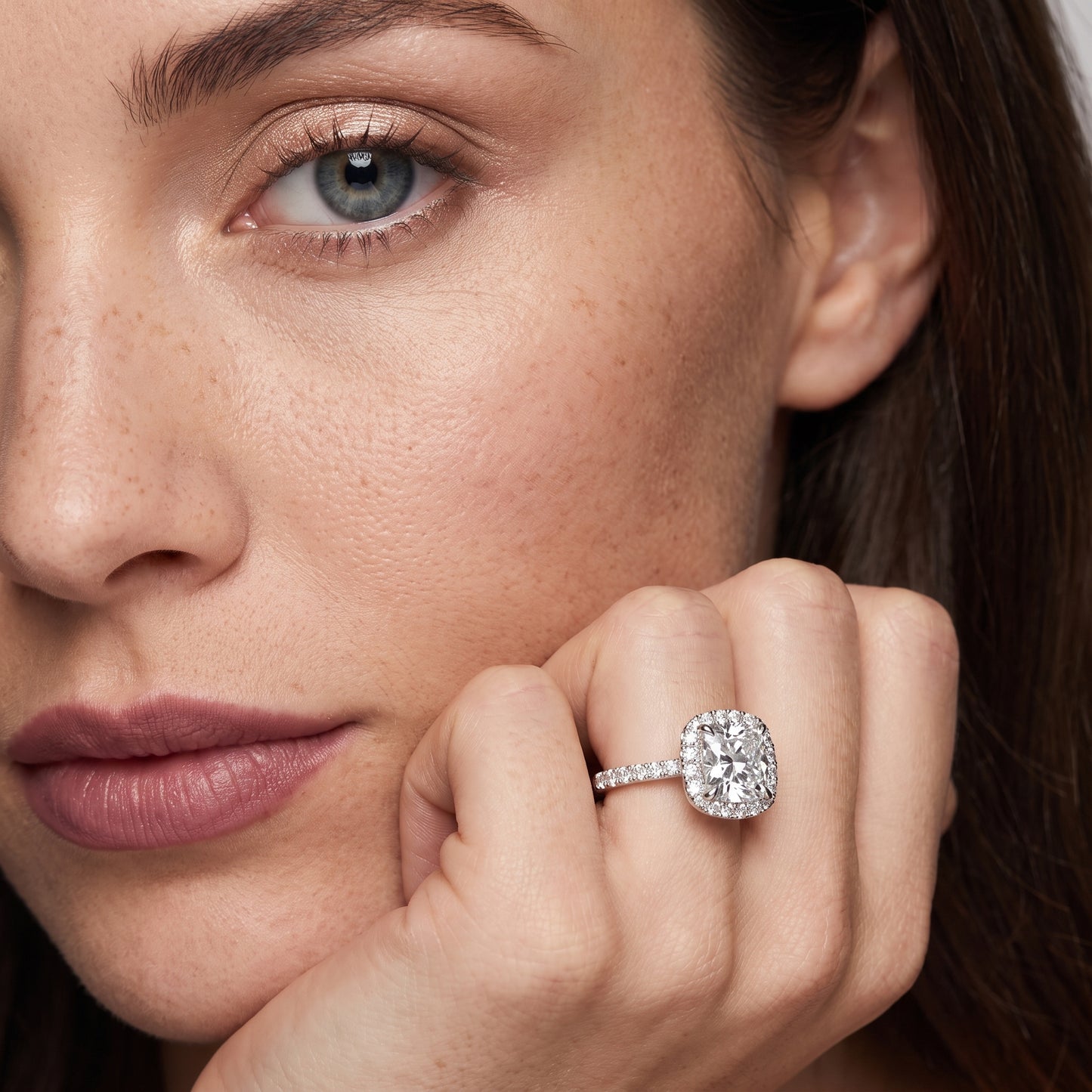 Alma Halo Pavé Cushion Diamond Ring in Platinum - model.jpg
