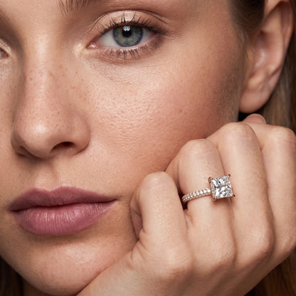 Della Hidden Halo Pavé Princess Diamond Engagement Ring in Rose Gold - model.jpg