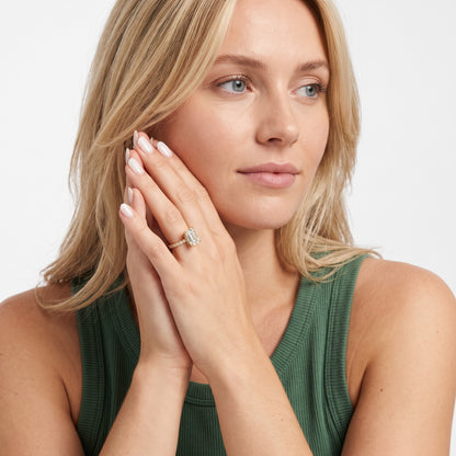 Autumn Statement Pavé Emerald Diamond Engagement Ring in White Gold - model.jpg