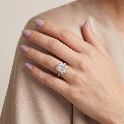 Sophie Halo Pavé Emerald Diamond Ring in Rose Gold - model.jpg