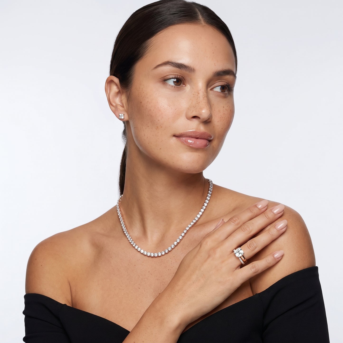 Veda Split Shank Pavé Asscher Diamond Engagement Ring in Rose Gold - model.jpg