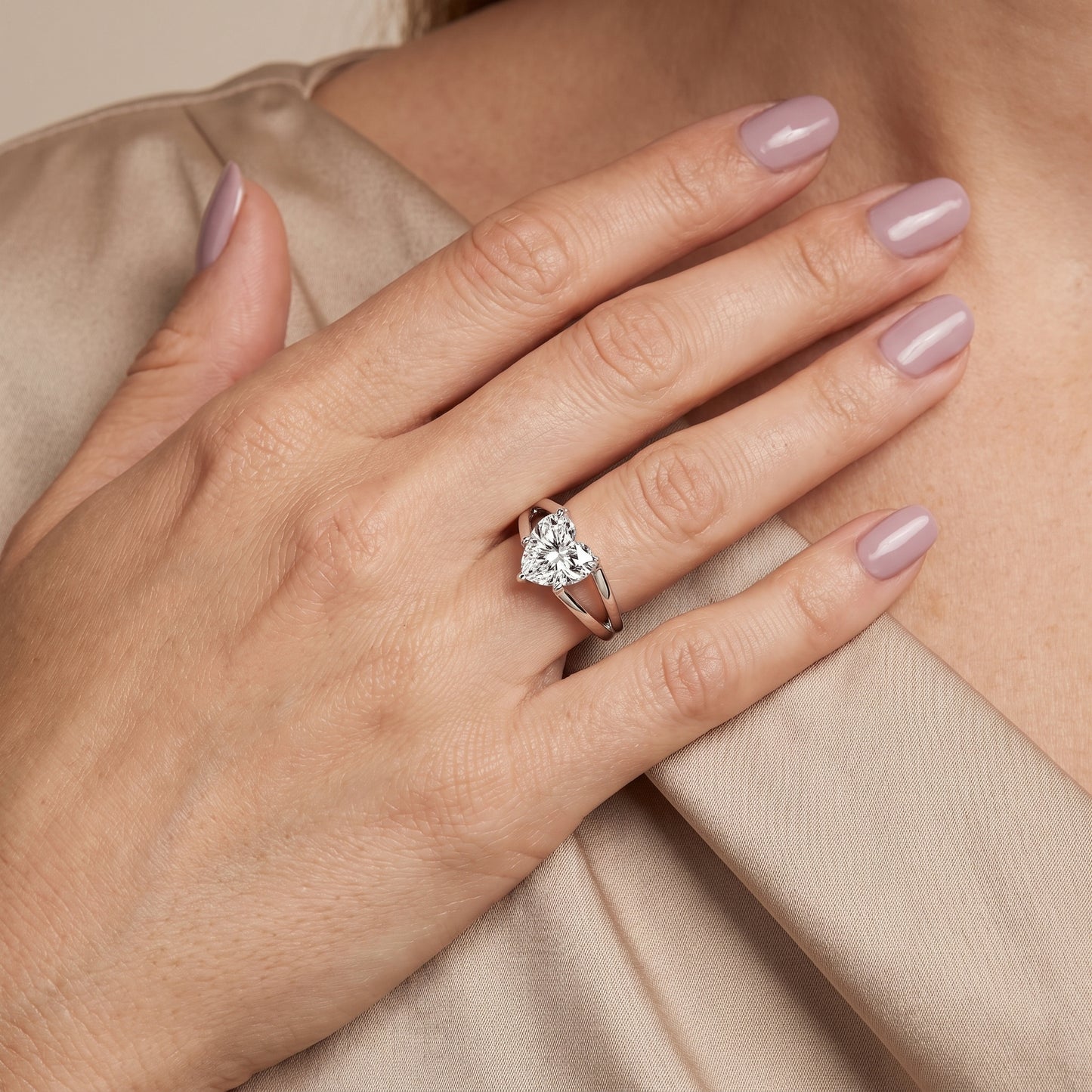 Giselle Solitaire Split Shank Heart Diamond Engagement Ring in Platinum - model.jpg