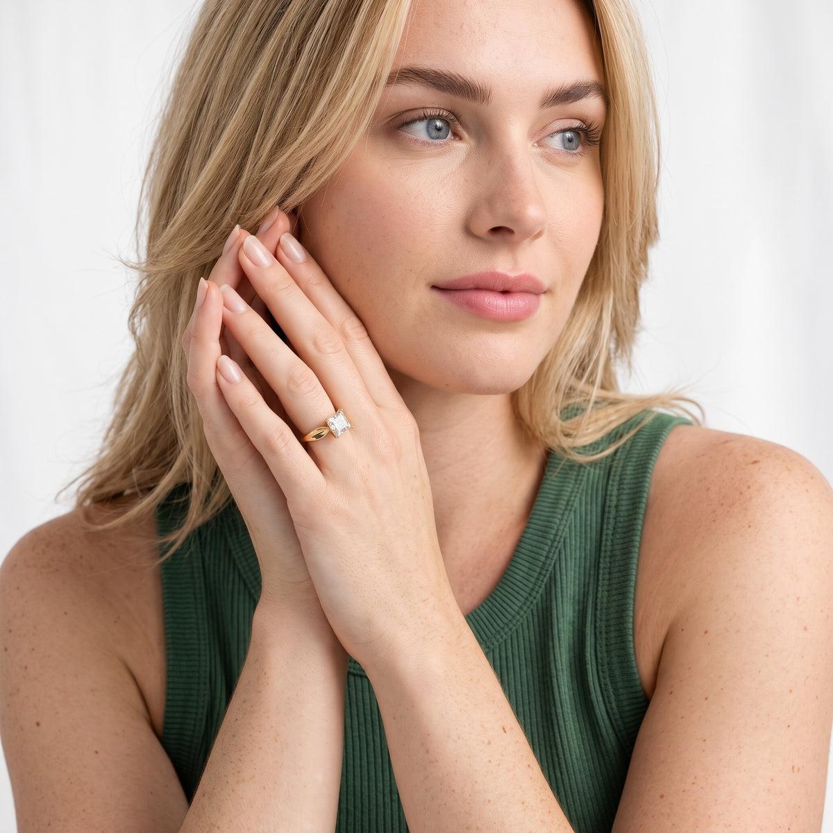 Lauretta Leaf Solitaire Princess Diamond Engagement Ring in Platinum - model.jpg
