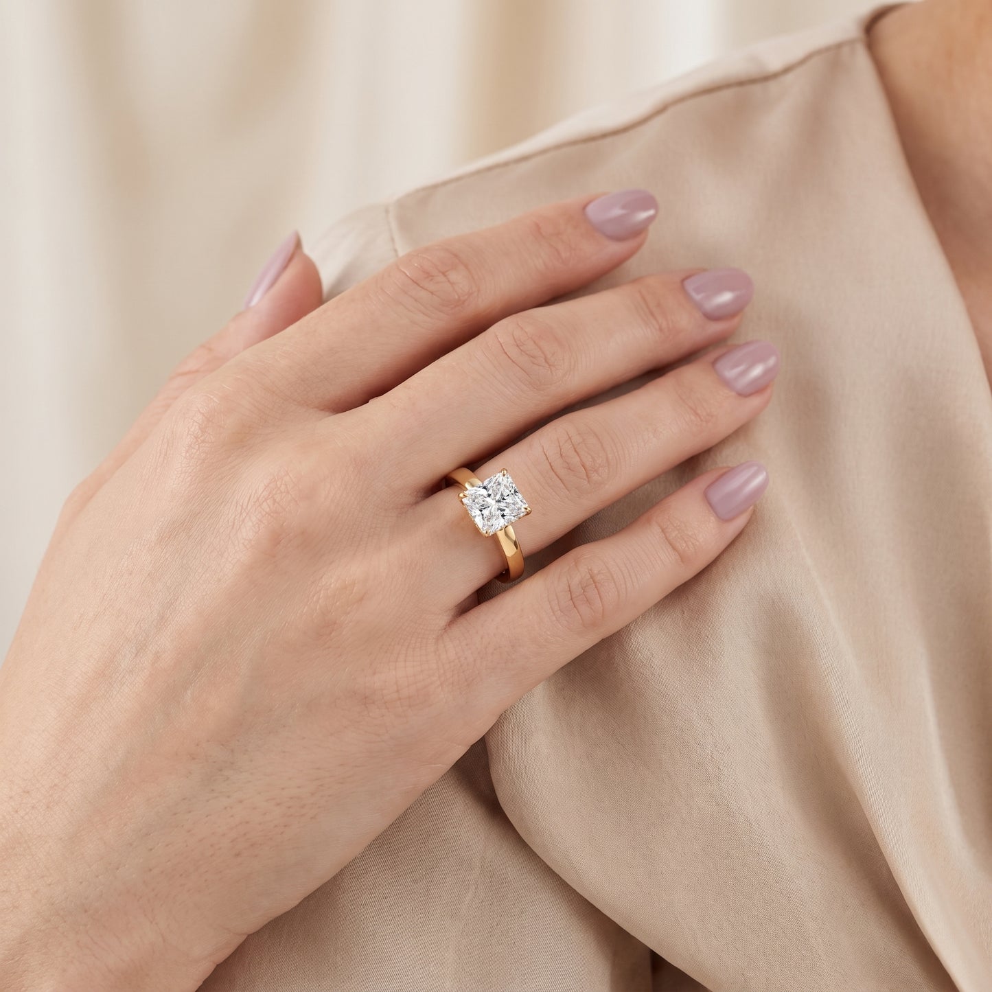 Lara Hidden Halo Radiant Diamond Engagement Ring in Yellow Gold - model.jpg