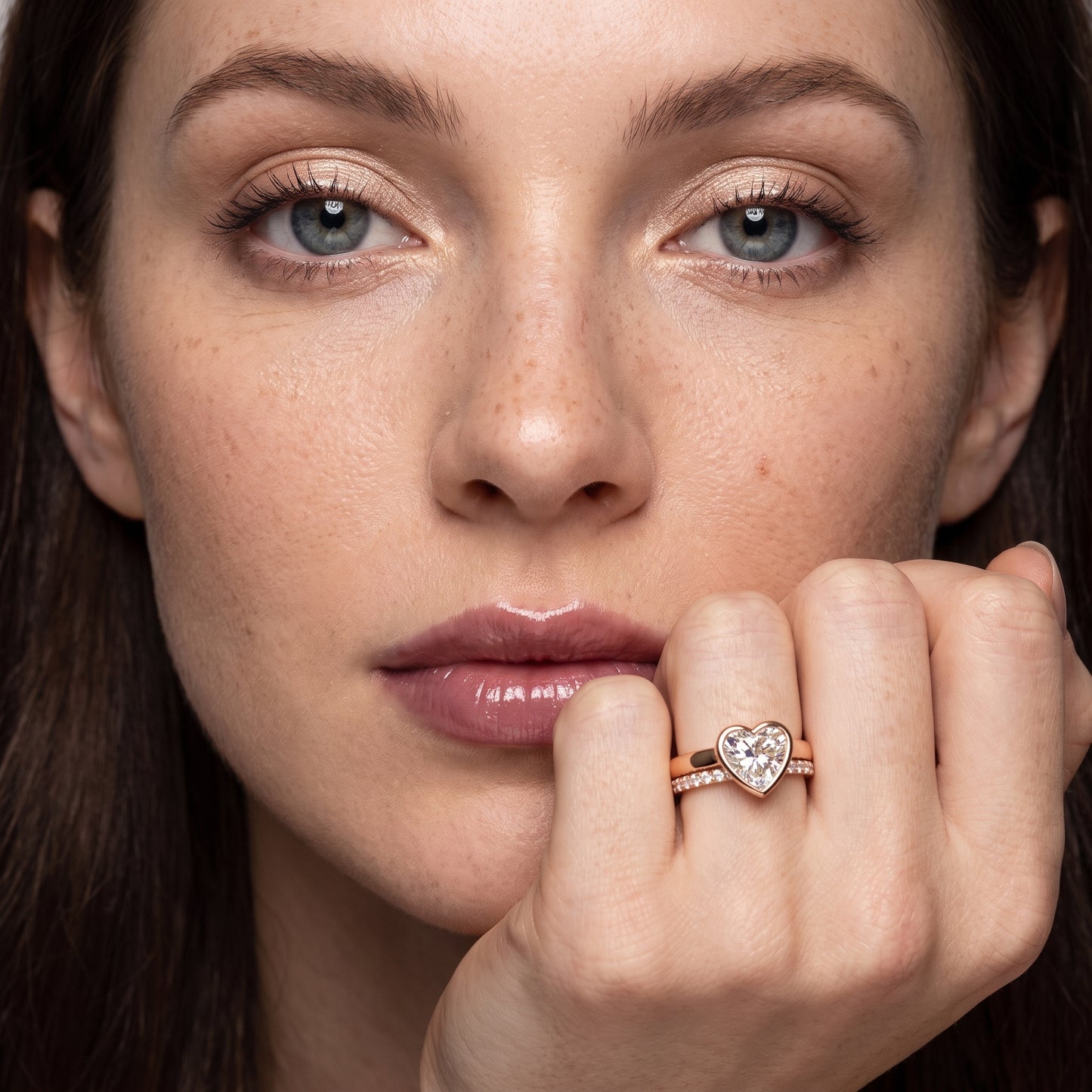 Ayla Bezel Bypass Heart Diamond Ring in Rose Gold - model.jpg