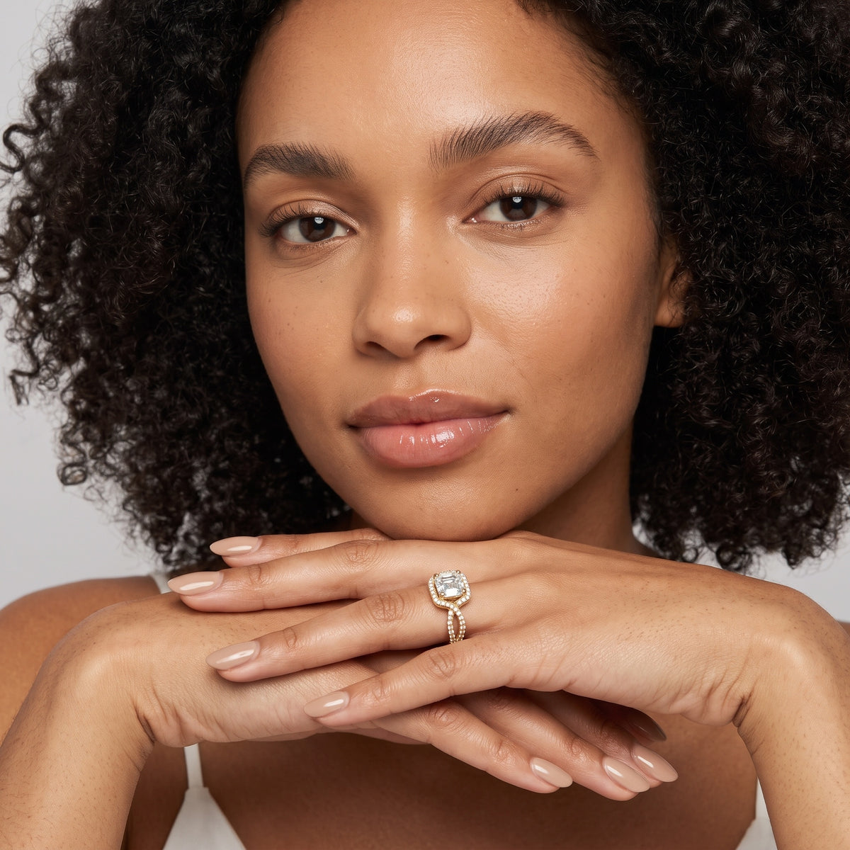 Selma Twist Halo Asscher Diamond Engagement Ring in Yellow Gold - model.jpg