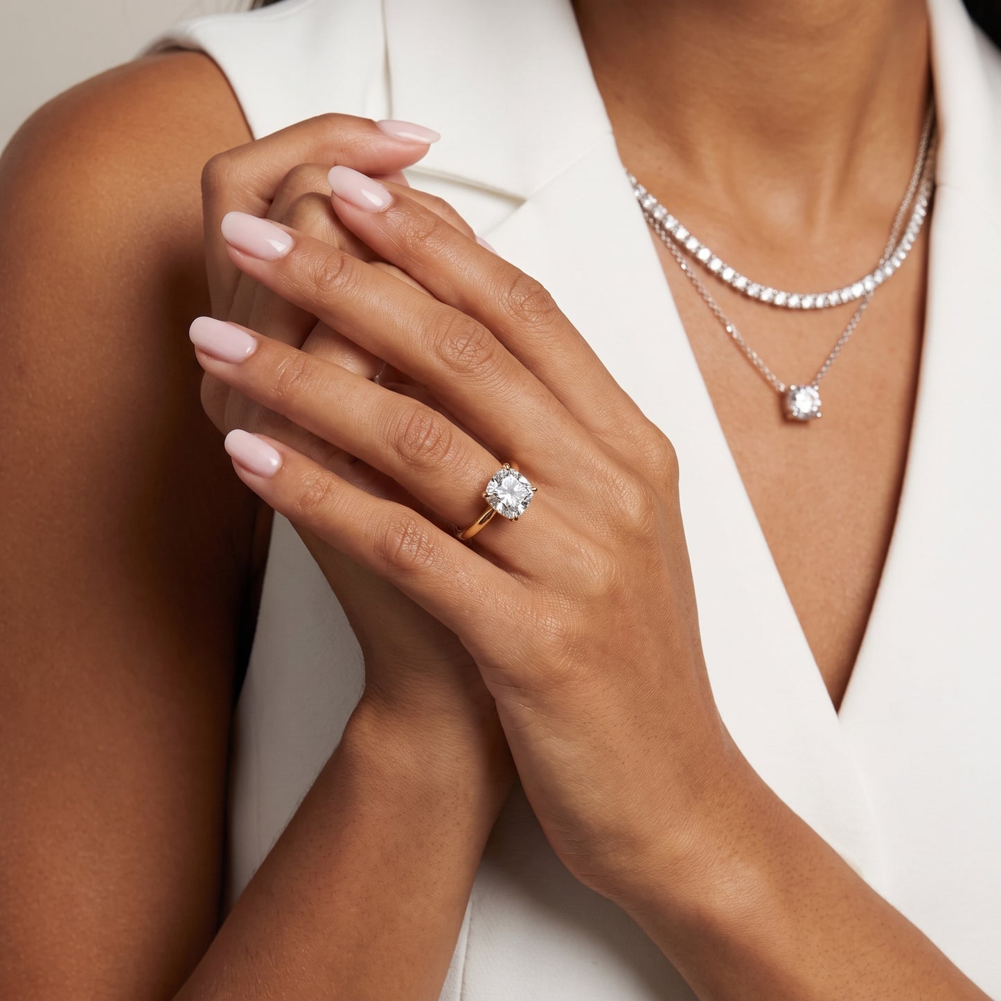 Kalia Knife Edge Solitaire Cushion Diamond Engagement Ring in Yellow Gold - model.jpg
