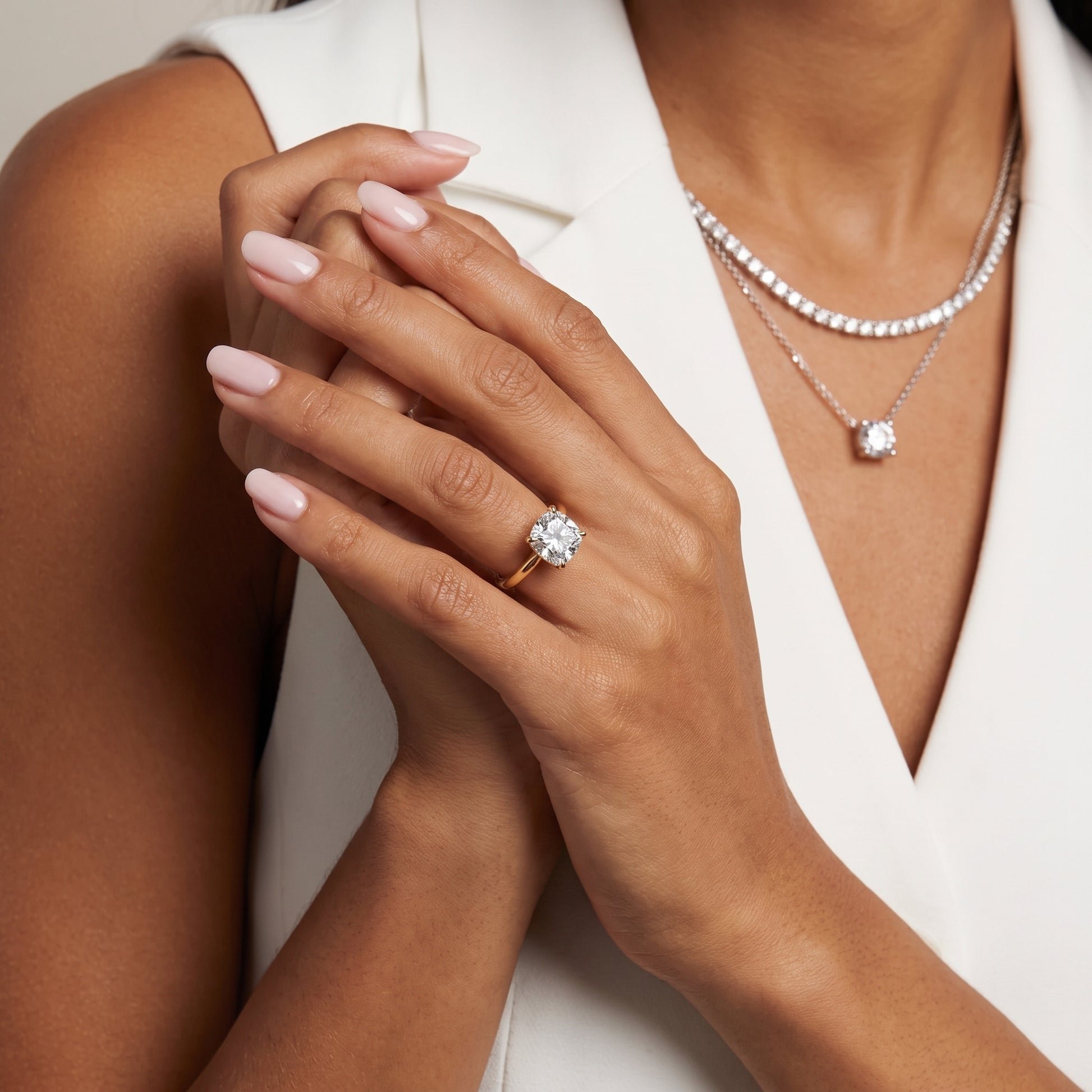 Kalia Knife Edge Solitaire Cushion Diamond Engagement Ring in Yellow Gold - model.jpg