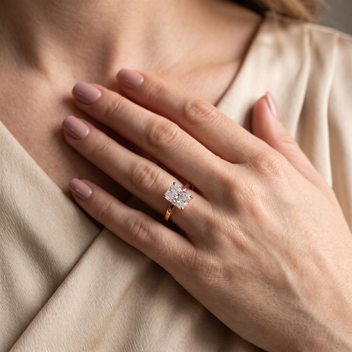 Kaia Solitaire Radiant Diamond Engagement Ring in Rose Gold - model.jpg