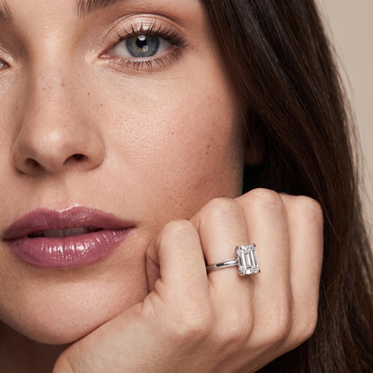 Nella Petite Solitaire Emerald Diamond Engagement Ring in Silver - model.jpg