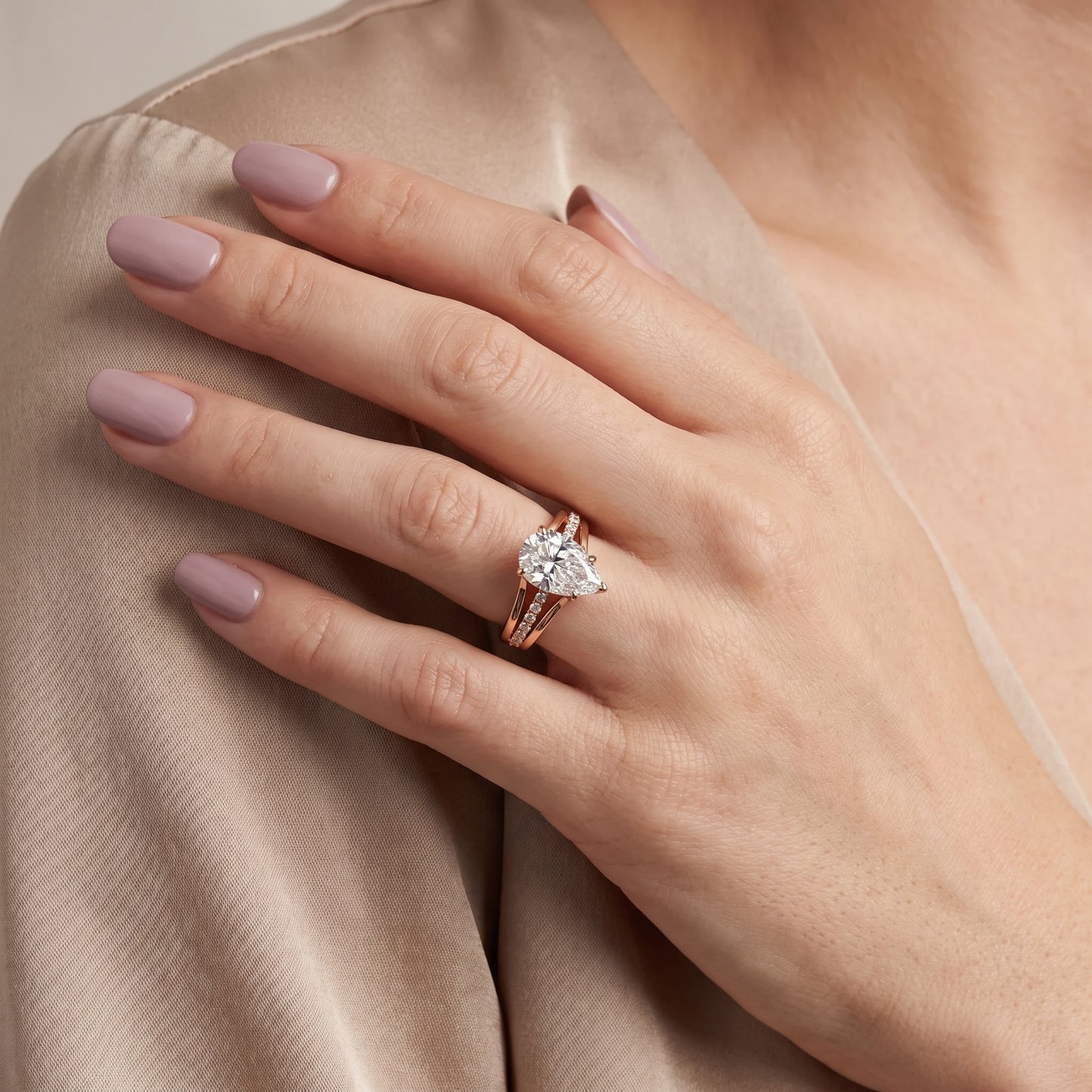 Scarlett Split Shank Pavé Pear Diamond Ring in Rose Gold - model.jpg