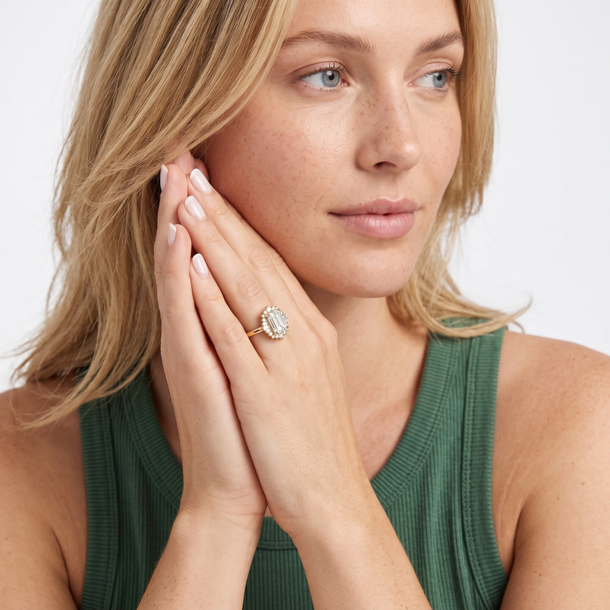 Marlow Ballerina Halo Emerald Diamond Engagement Ring in Yellow Gold - model.jpg