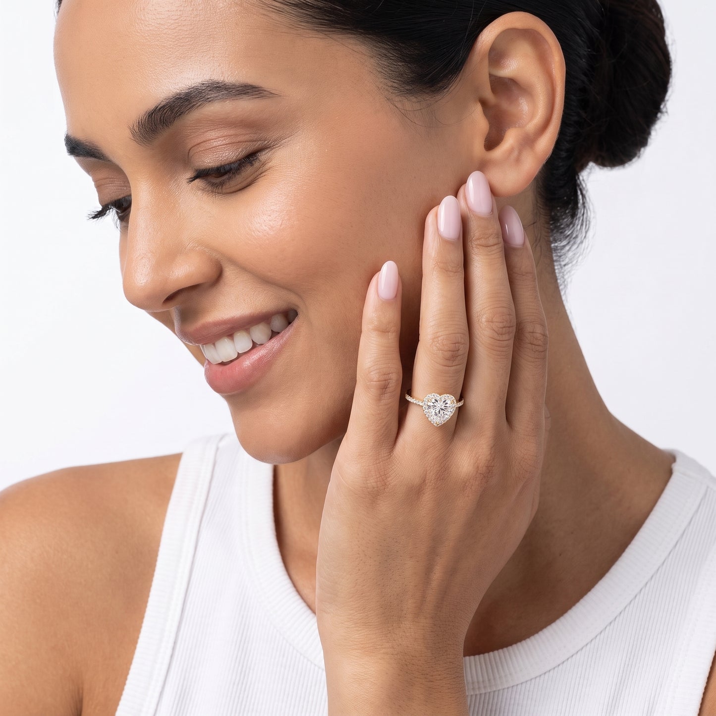 Alma Halo Pavé Heart Diamond Ring in Yellow Gold - model.jpg