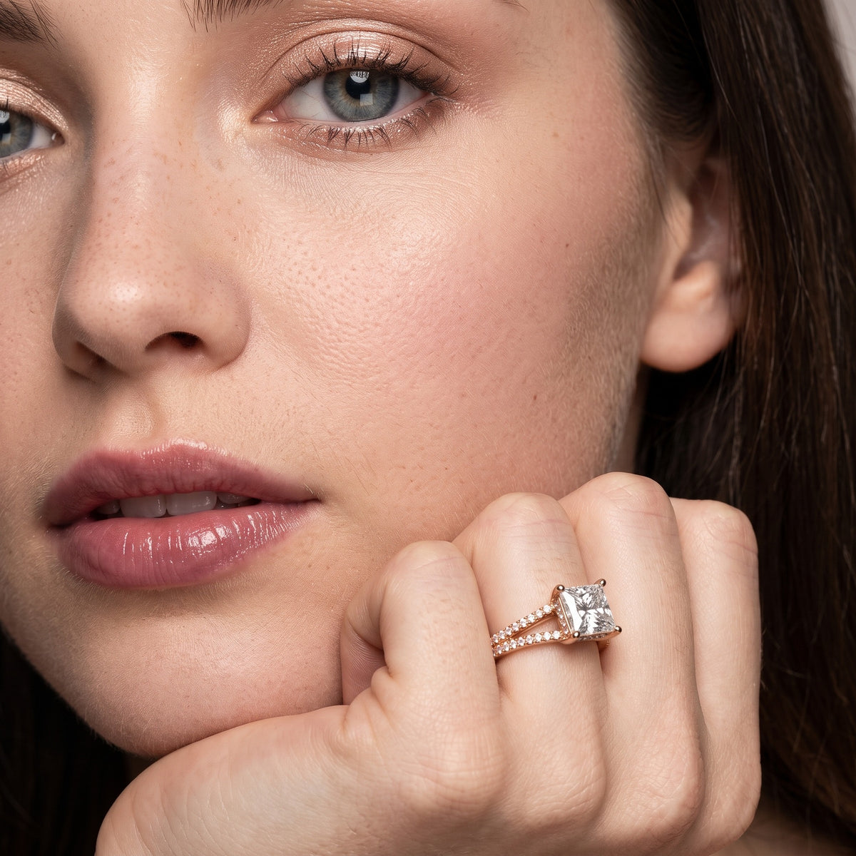Eternal Embrace Princess Diamond Engagement Ring in Rose Gold - model.jpg