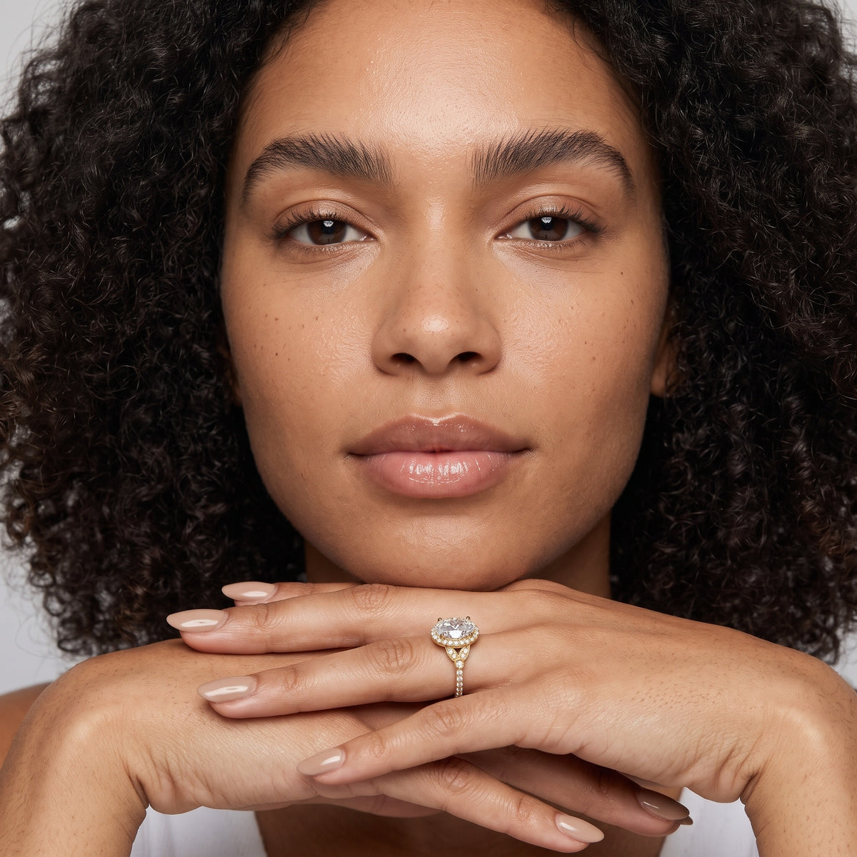 Sitka Leaf Halo Oval Diamond Engagement Ring in Silver - model.jpg