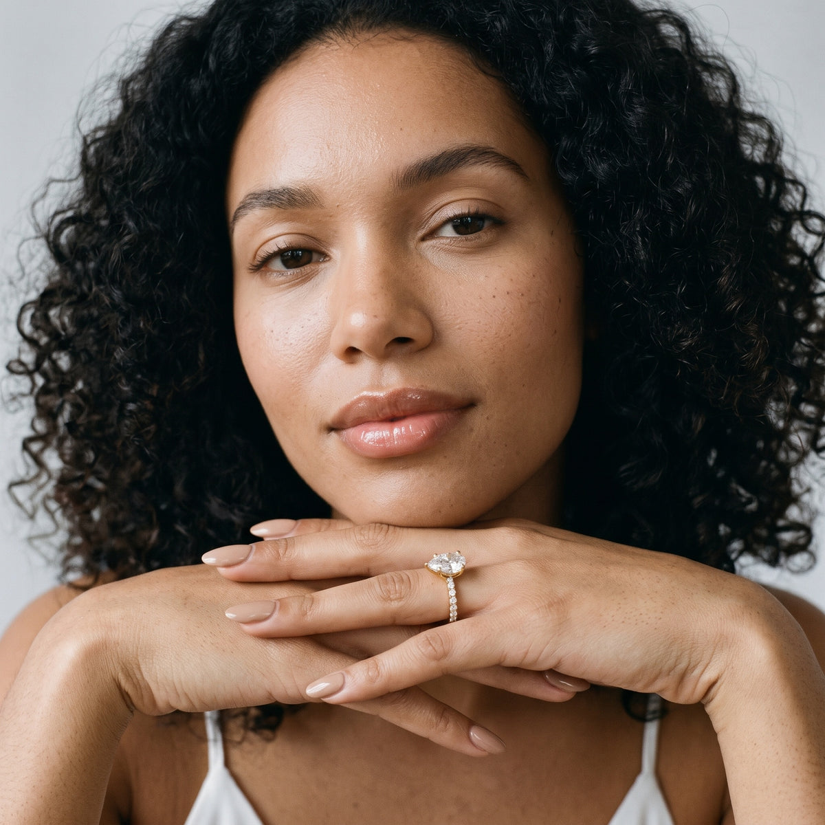 Autumn Statement Pavé Pear Diamond Engagement Ring in Platinum - model.jpg