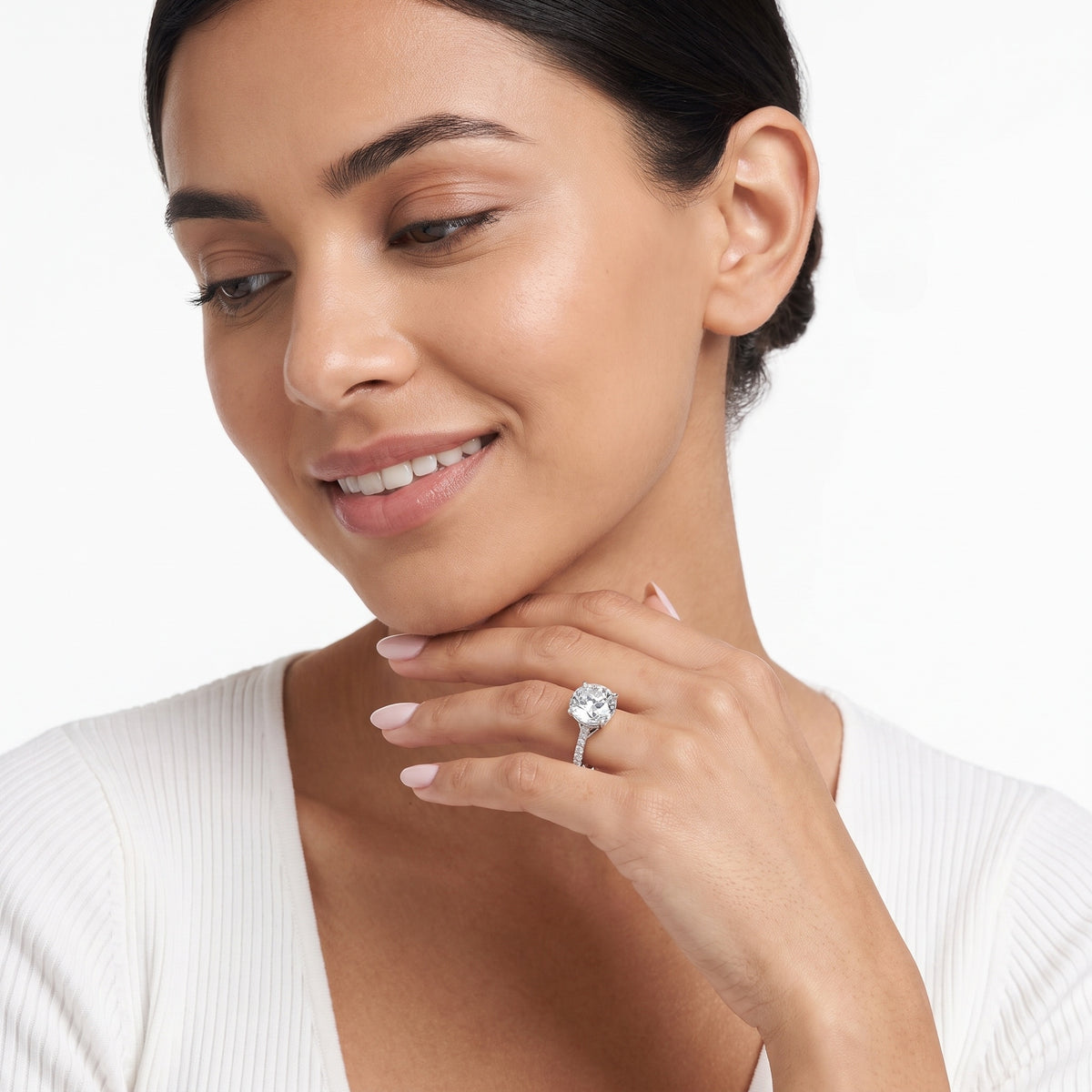Skylar Twist Pavé Portuguese Cut Round Diamond Engagement Ring in White Gold - model.jpg