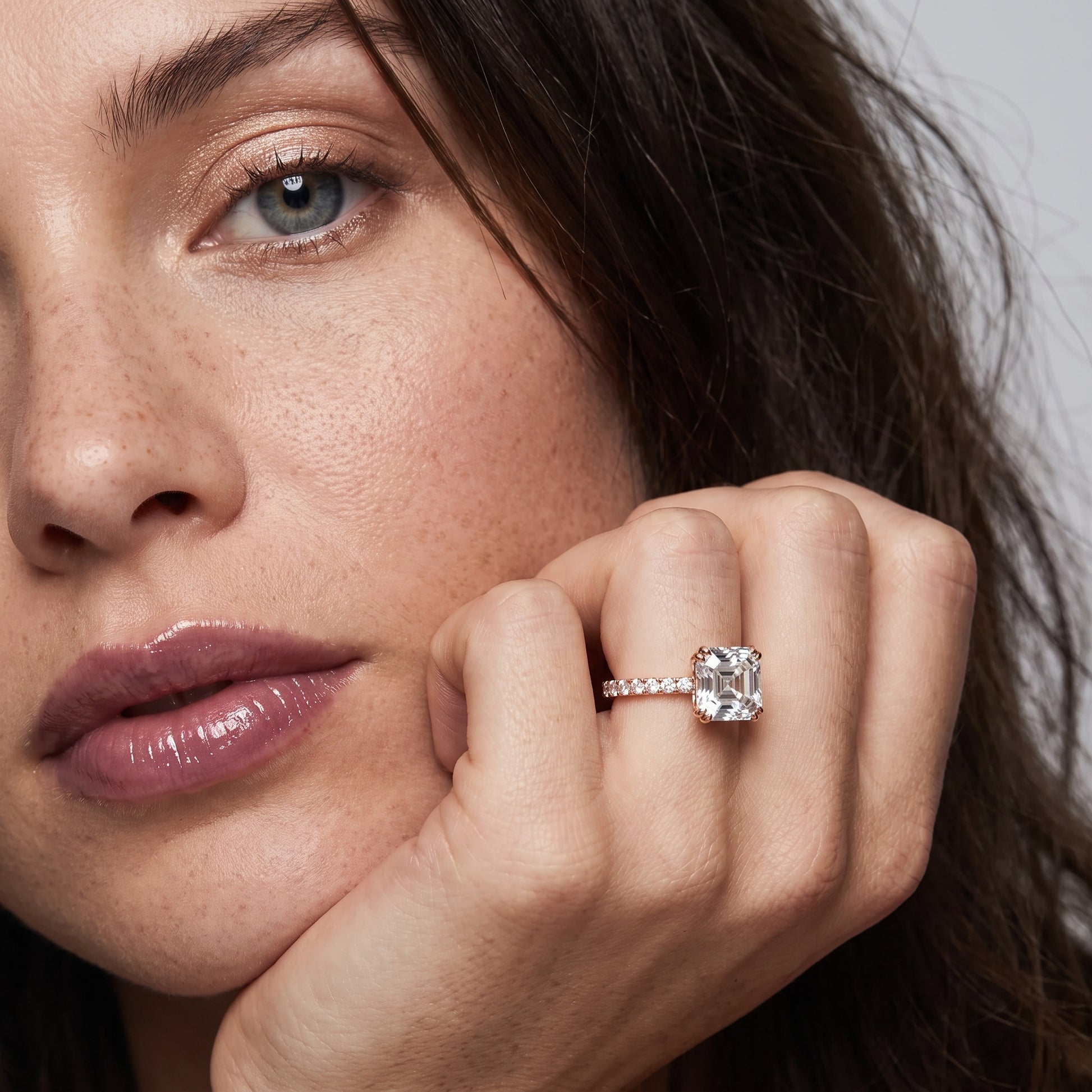 Novara Solitaire Pavé Asscher Diamond Ring in Rose Gold - model.jpg