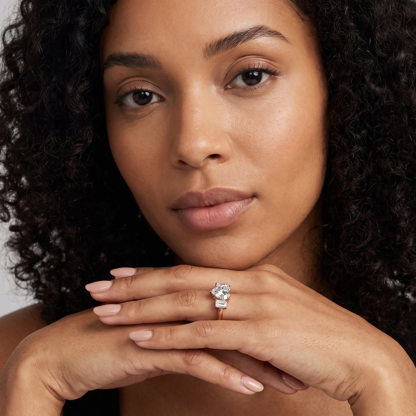 Zoe Three-Stone Heart Diamond Ring in Rose Gold - model.jpg