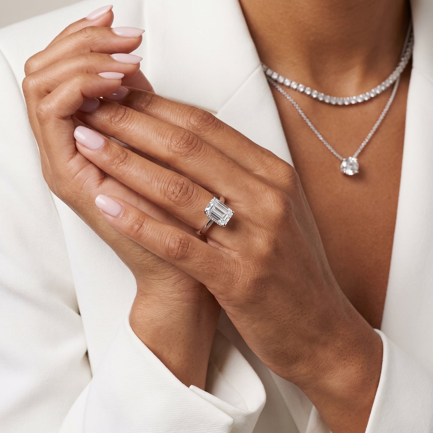 Mena Hidden Halo Emerald Diamond Engagement Ring in White Gold - model.jpg