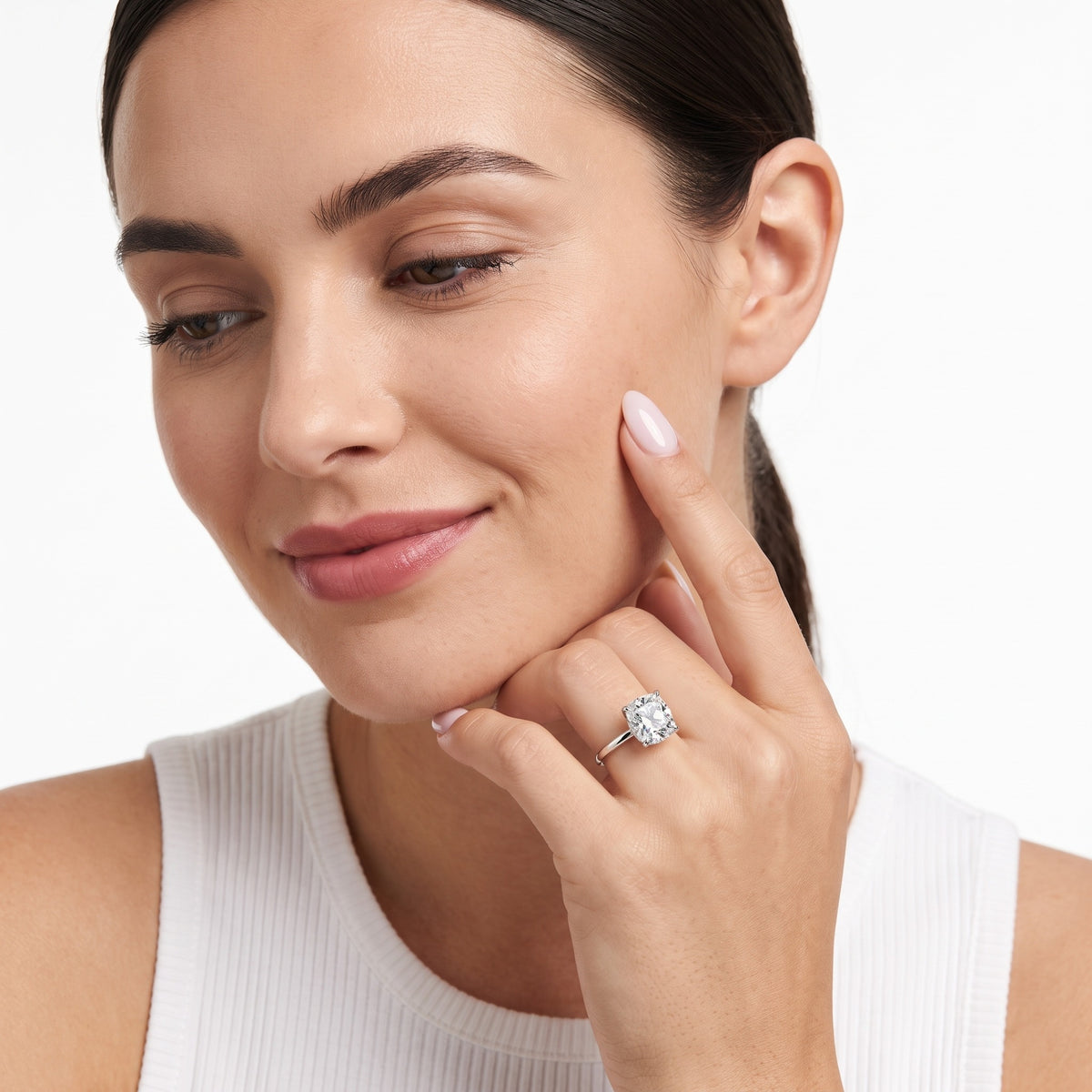 Charlotte Charm Cushion Diamond Solitaire Ring in White Gold - model.jpg