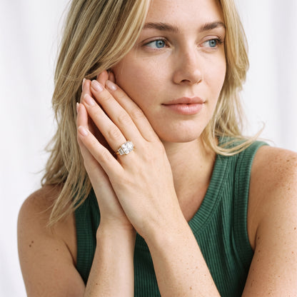 Filippa Trapezoid Three-Stone Princess Diamond Engagement Ring in Yellow Gold - model.jpg