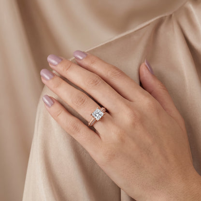 Indie Vintage Milgrain Princess Diamond Engagement Ring in Rose Gold - model.jpg