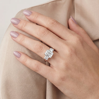 Sienna Three-Stone Emerald Diamond Ring in Platinum - model.jpg
