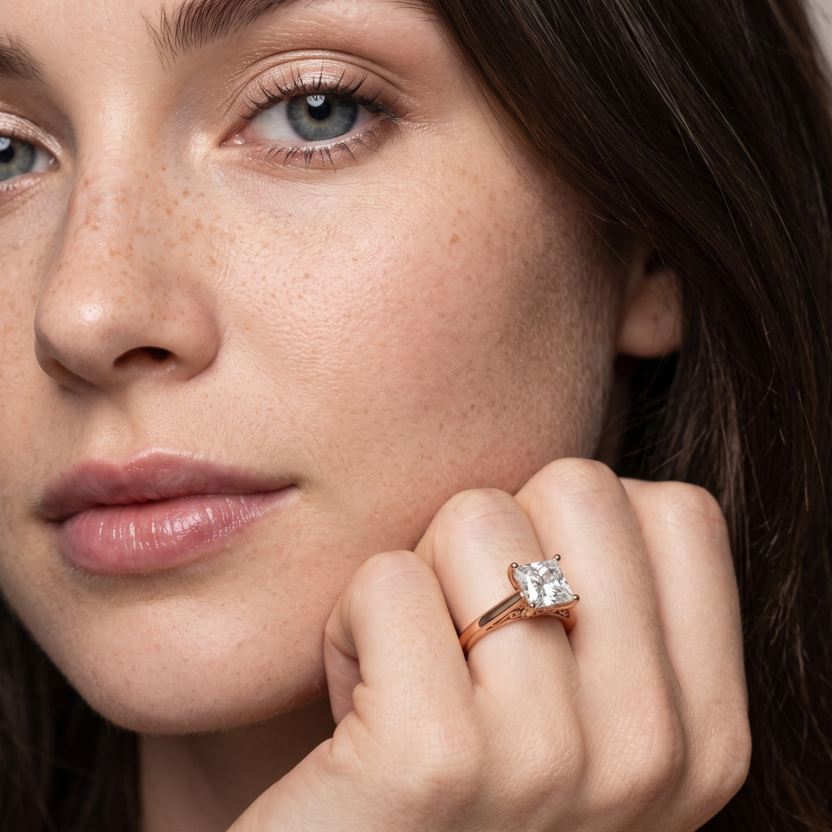 Iris Vintage Princess Diamond Engagement Ring in Rose Gold - model.jpg