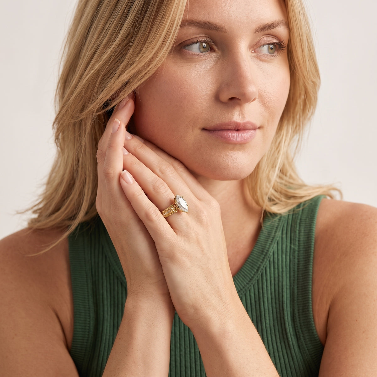 Mystic Hidden Halo Floral Dutch Marquise Diamond Engagement Ring in Rose Gold - model.jpg