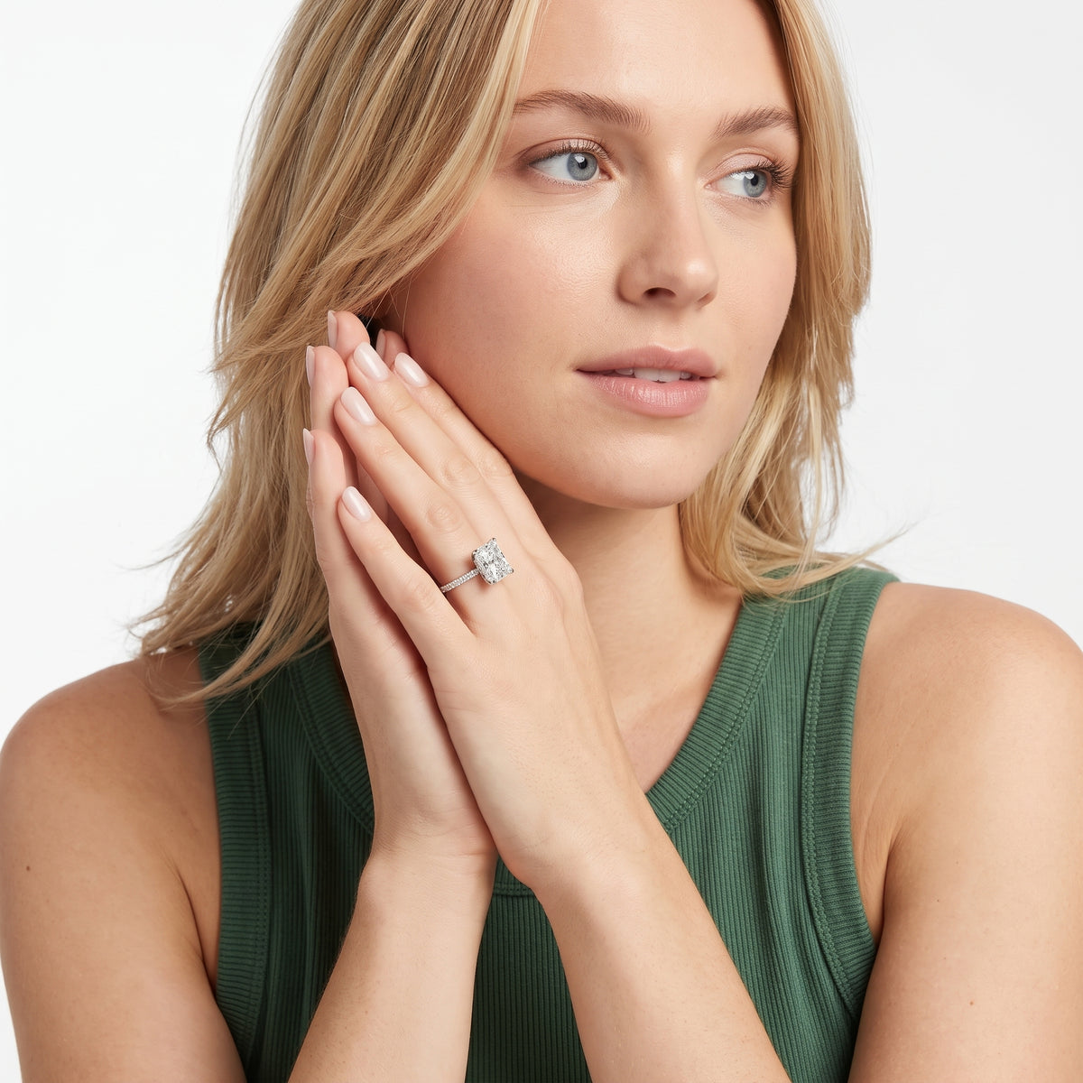 Olivia Solitaire Pavé Radiant Diamond Engagement Ring in White Gold - model.jpg