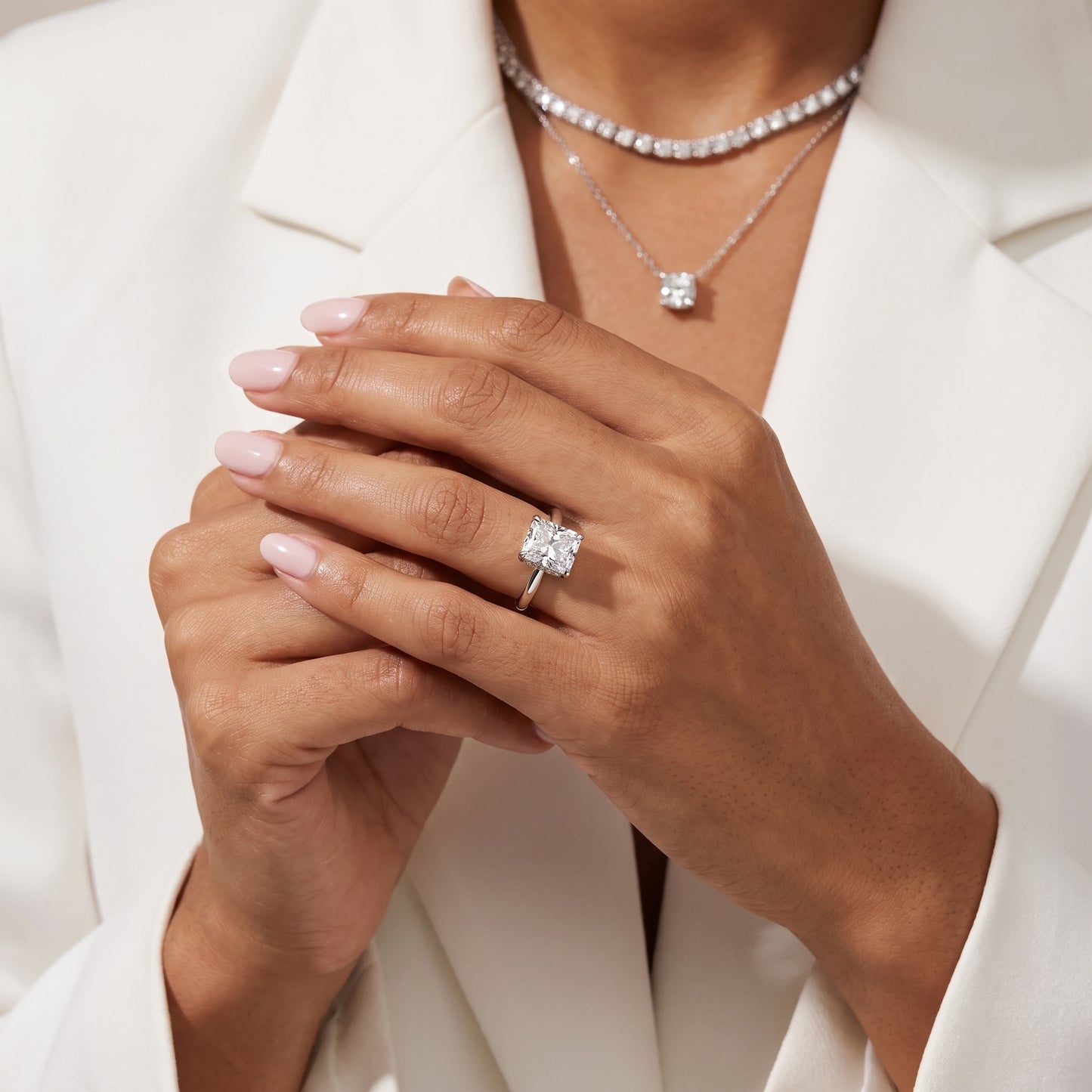 Amaya Hidden Halo Radiant Diamond Ring in Silver - model.jpg