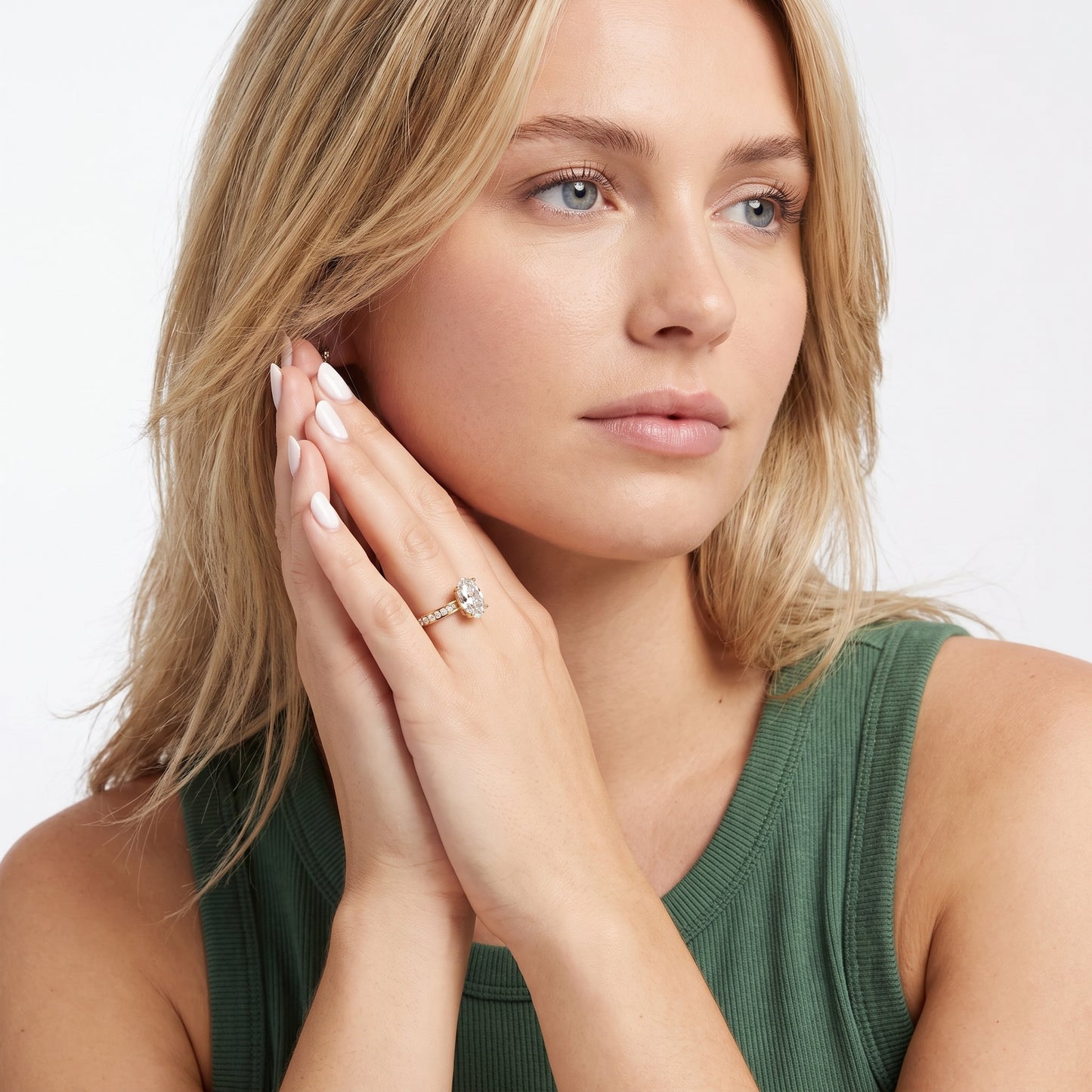 Rhea Sidestone Pavé Oval Diamond Engagement Ring in Yellow Gold - model.jpg