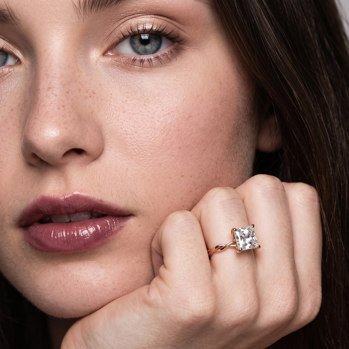 Iris Twist Princess Diamond Engagement Ring in Rose Gold - model.jpg