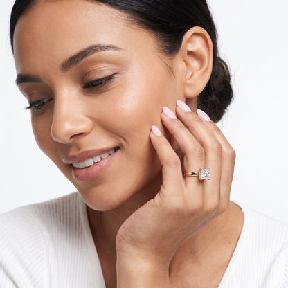 Lara Hidden Halo Princess Diamond Engagement Ring in Rose Gold - model.jpg