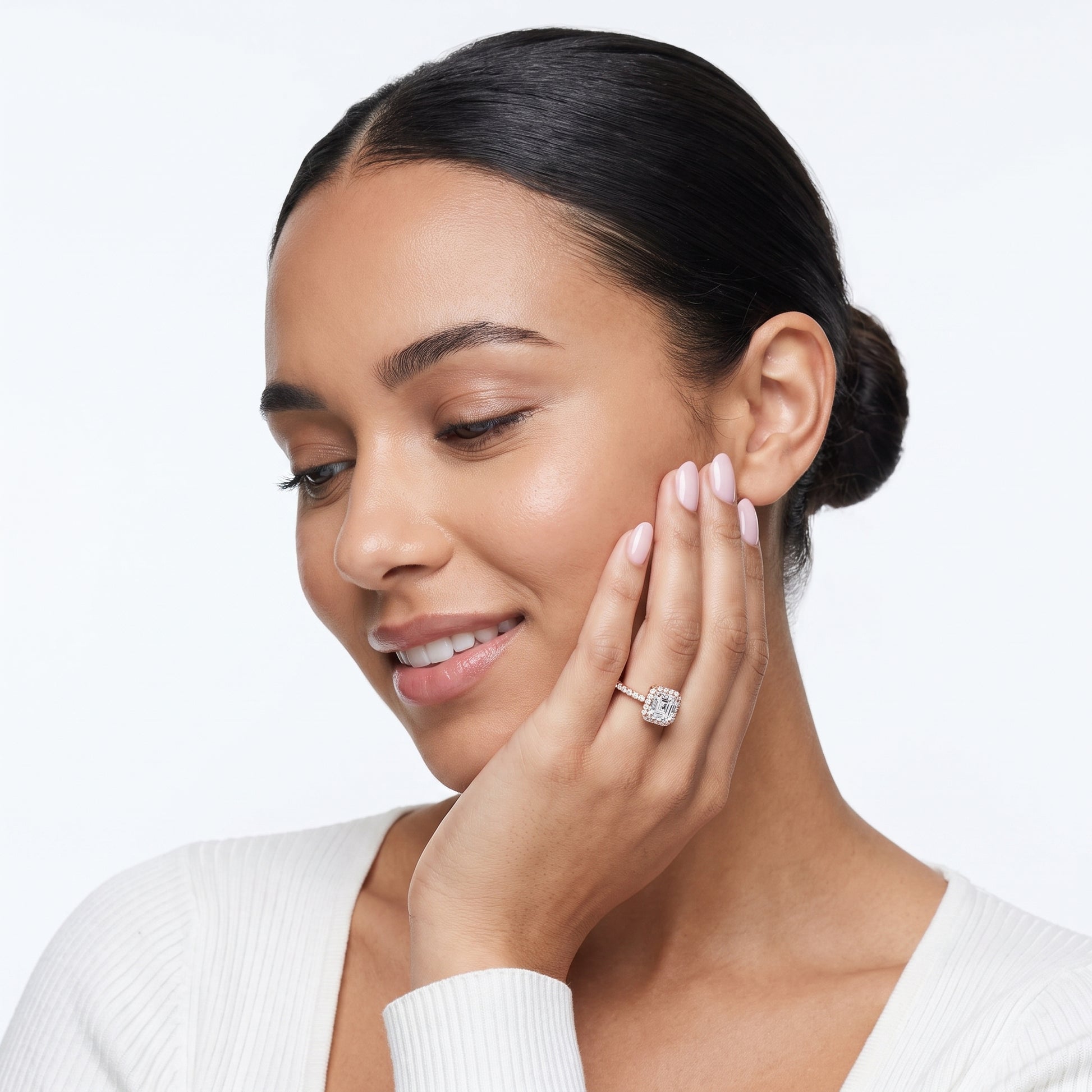 Chloe Halo Pavé Asscher Diamond Ring in Rose Gold - model.jpg