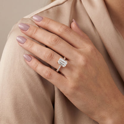 Thea Hidden Halo Pavé Emerald Diamond Engagement Ring in Rose Gold - model.jpg