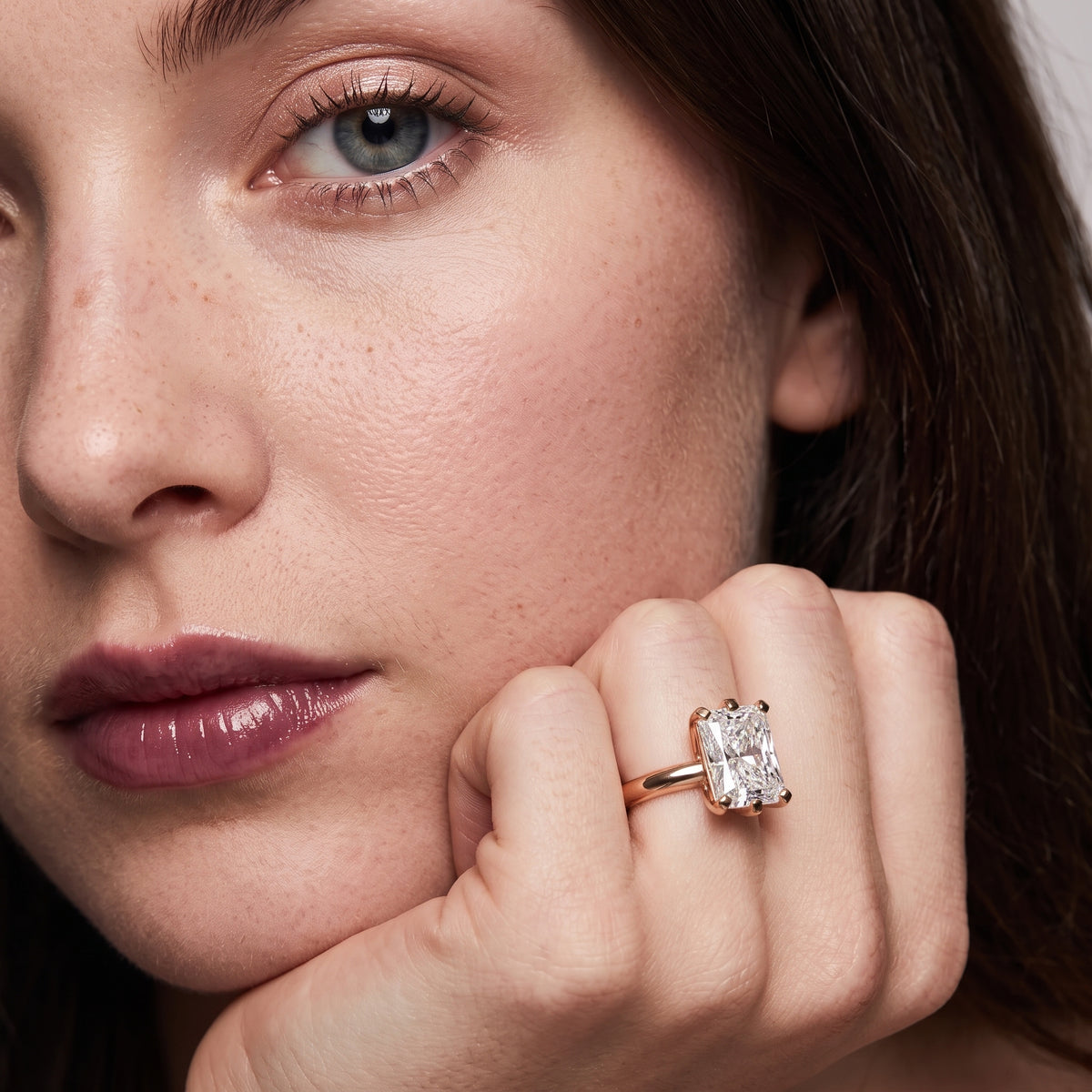 Arabella Six-Prong Solitaire Radiant Diamond Engagement Ring in Rose Gold - model.jpg
