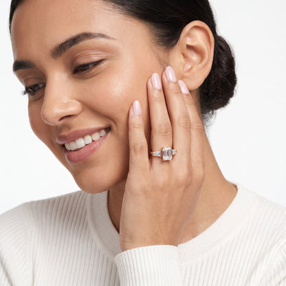 Layla Tapered Baguette Emerald Diamond Ring in Rose Gold - model.jpg
