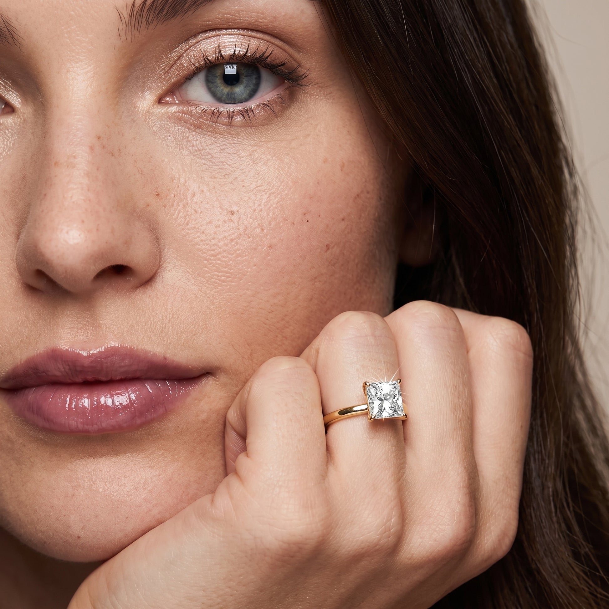 Lyla Petite Solitaire Princess Diamond Engagement Ring in Yellow Gold - model.jpg